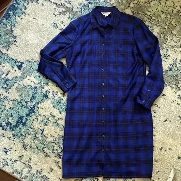 Brooks Brothers blue plaid shirt dress wool blend NWOT 14 - Picture 1 of 7